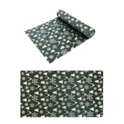CHEMIN DE TABLE VELOURS XMAS ICONS VERT FONCE-OR METAL 28 CM X 3 M