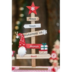 CENTRE DE TABLE BOIS JOYEUX NOEL GNOMES 5 DIRECTIONS 43 CM