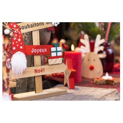 CENTRE DE TABLE BOIS JOYEUX NOEL GNOMES 5 DIRECTIONS 43 CM