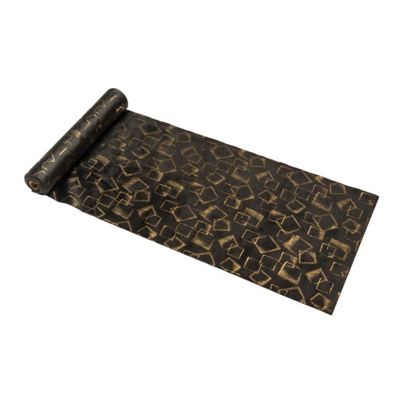 CHEMIN DE TABLE VELOURS CUBES NOIR IMPRIME OR 28 CM X 300 CM CHEMIN DE TABLE VELOURS CUBES NOIR IMPRIME OR 28 CM X 300 CM