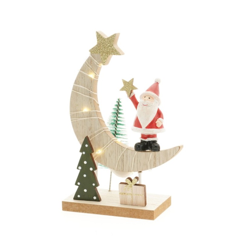 CENTRE DE TABLE BOIS LUNE HAPPY SANTA AV LEDS 11 CM X 5 CM X 16.5 CM CENTRE DE TABLE BOIS LUNE HAPPY SANTA AV LEDS 11 CM X 5 CM X 16.5 CM