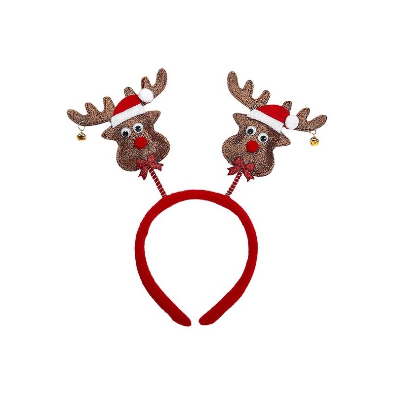 SERRE-TETE CORNES DE RENNE AVEC CHAPEAU DE NOEL CLOCHETTES
