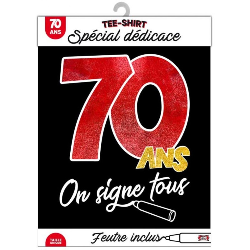 T-SHIRT A DEDICACER 70 ANS SUR FOND NOIR