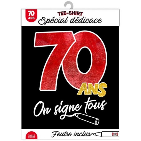 T-SHIRT A DEDICACER 70 ANS SUR FOND NOIR