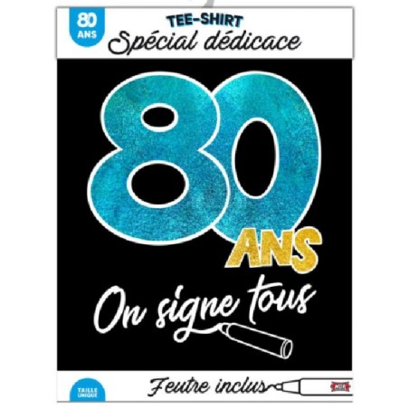T-SHIRT A DEDICACER 80 ANS SUR FOND NOIR