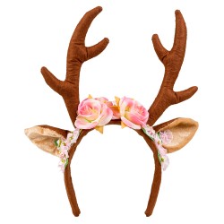 SERRE-TETE RENNE DE NOEL AVEC FLEURS ROSES
