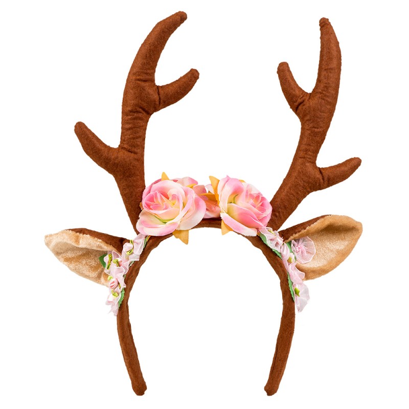 SERRE-TETE RENNE DE NOEL AVEC FLEURS ROSES