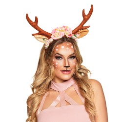 SERRE-TETE RENNE DE NOEL AVEC FLEURS ROSES