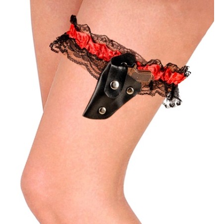 JARRETIERE ROUGE ET NOIRE AVEC HOLSTER ET MINI PISTOLET
