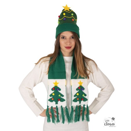 BONNET ET ECHARPE DE NOEL AVEC SAPIN DE NOEL 