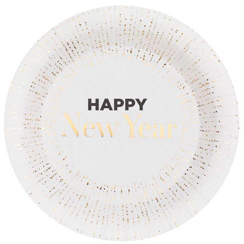 10 ASSIETTES HAPPY NEW YEAR OR ET BLANC 23 CM 10 ASSIETTES HAPPY NEW YEAR OR ET BLANC 23 CM