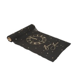 CHEMIN DE TABLE NOIR ET OR BONNE ANNEE 28 CM X 3 M