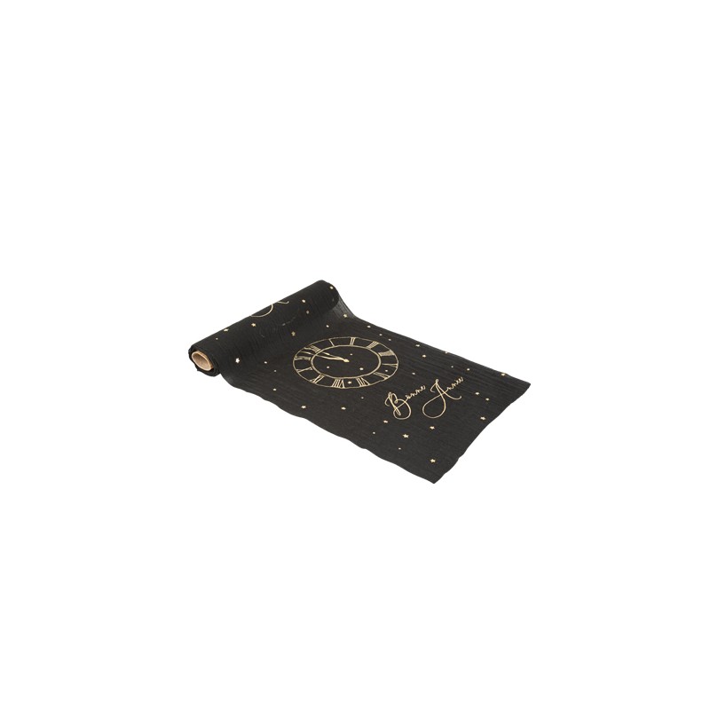 CHEMIN DE TABLE NOIR ET OR BONNE ANNEE 28 CM X 3 M