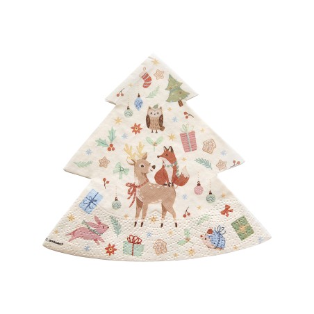 16 SERVIETTES SAPIN ET ANIMAUX DE LA FORET THEME NOEL 33 X 33 CM