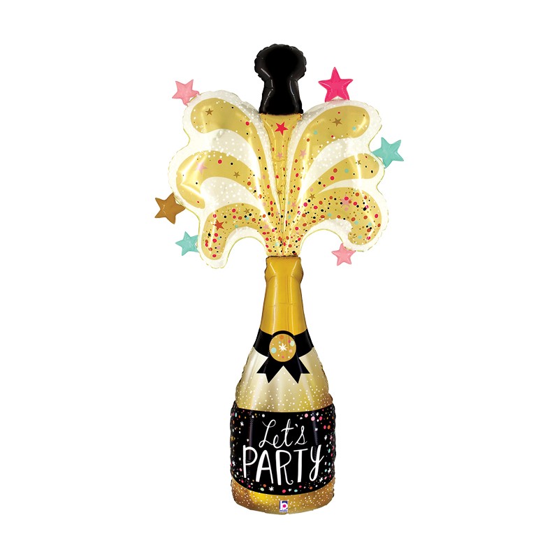 BALLON METALLIQUE BOUTEILLE DE CHAMPAGNE OR LET'S PARTY 187CM BALLON METALLIQUE BOUTEILLE DE CHAMPAGNE OR LET'S PARTY 187CM