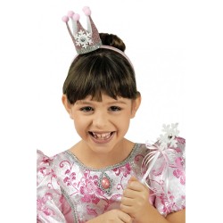 COURONNE PRINCESSE ROSE AVEC BAGUETTE EN FLOCON