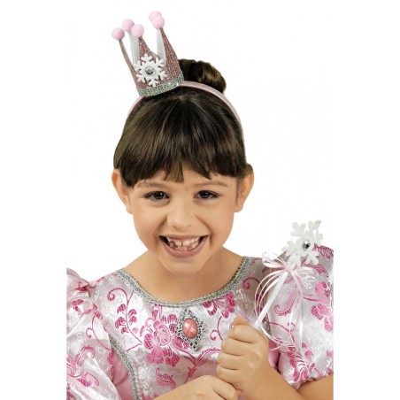 COURONNE PRINCESSE ROSE AVEC BAGUETTE EN FLOCON