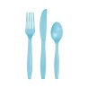 18 COUVERTS PLASTIQUE BLEU CIEL 6 FOURCHETTES 6 COUTEAUX 6 CUILLERES