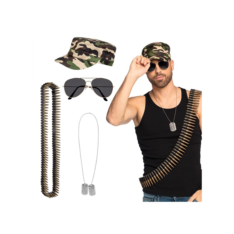 SET MILITAIRE CASQUETTE PLAQUE MILITAIRE LUNETTES AVIATEUR CARTOUCHIERE+BALLES SET MILITAIRE CASQUETTE PLAQUE MILITAIRE LUNETTES AVIATEUR CARTOUCHIERE+BALLES