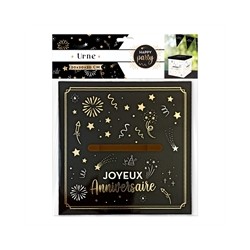 URNE JOYEUX ANNIVERSAIRE NOIR DORE BLANC 20 X 20 X 20 CM 