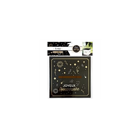 URNE JOYEUX ANNIVERSAIRE NOIR DORE BLANC 20 X 20 X 20 CM 