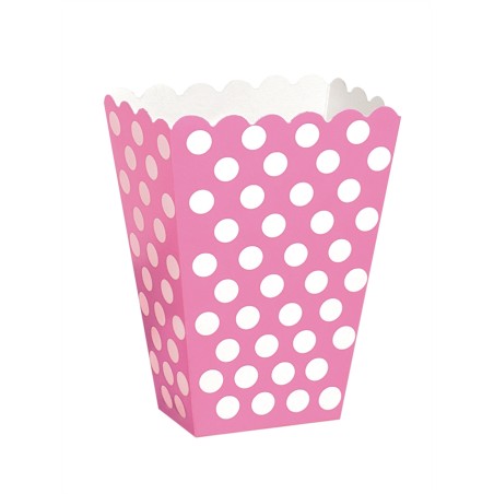 8 BOITES POP CORN ROSE ET BLANC A POIS  