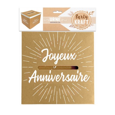 URNE JOYEUX ANNIVERSAIRE PARTY KRAFT 20 X 20 X 20 CM 