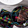 12 SERVIETTES JOYEUX ANNIVERSAIRE MULTICOLORES SUR FOND NOIR 33 X 33 CM