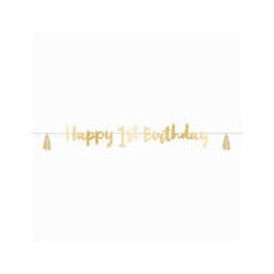 GUIRLANDE OU BANNER DECORATION 1 AN BLEU ET OR HAPPY 1ST BIRTHDAY