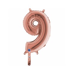 BALLON METALLIQUE CHIFFRE 9 ROSE GOLD 35 CM