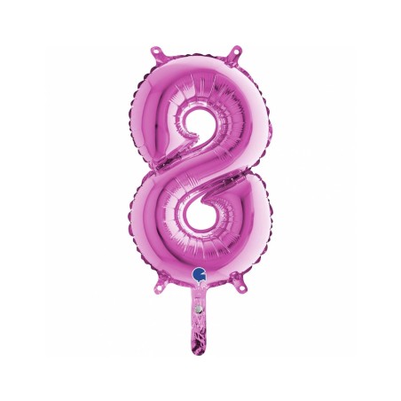 BALLON METALLIQUE CHIFFRE 8 FUSCHIA 35CM