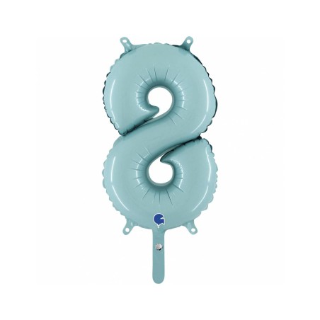 BALLON METALLIQUE CHIFFRE 8 BLEU PASTEL 35 CM