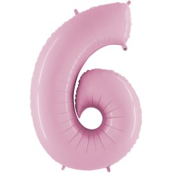 BALLON METALLIQUE CHIFFRE 6 ROSE PASTEL 36 CM