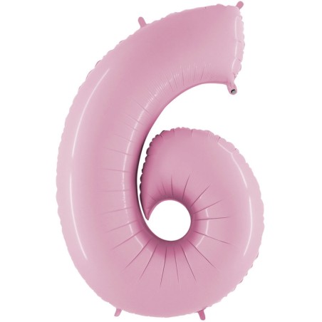 BALLON METALLIQUE CHIFFRE 6 ROSE PASTEL 36 CM