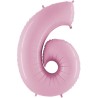 BALLON METALLIQUE CHIFFRE 6 ROSE PASTEL 36 CM