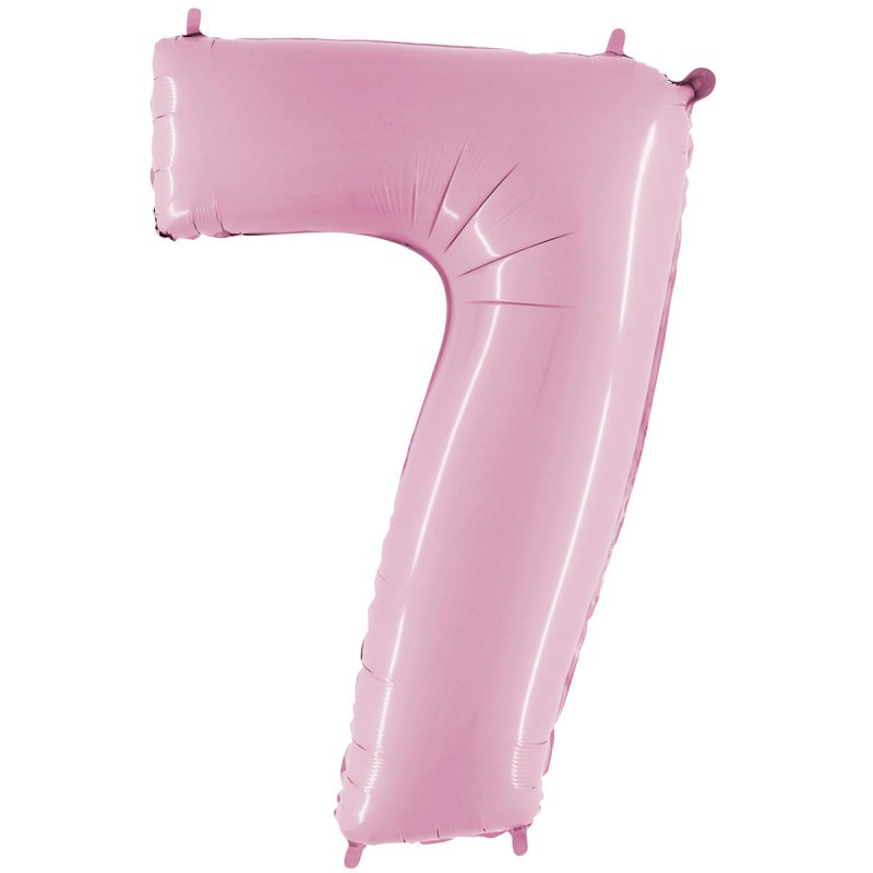 BALLON METALLIQUE CHIFFRE 7 ROSE PASTEL 36 CM