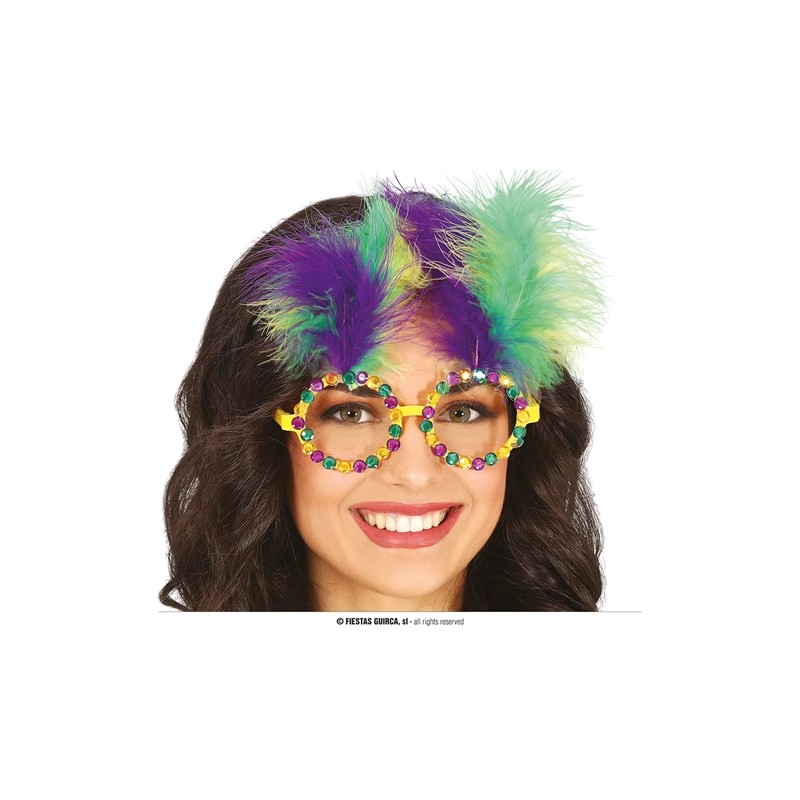 LUNETTES STRASS ET PLUMES AUX COULEURS DE CARNAVAL
