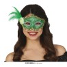 MASQUE LOUP DENTELLE VERT AVEC PLUME