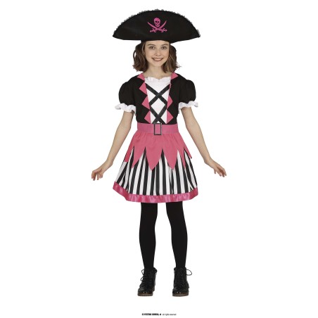 DEGUISEMENT PIRATE ROBE COURTE ROSE NOIRE ET BLANCHE TAILLE 3-4 ANS