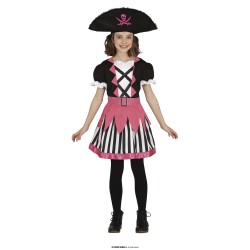 DEGUISEMENT PIRATE ROBE COURTE ROSE NOIRE ET BLANCHE TAILLE 5-6 ANS