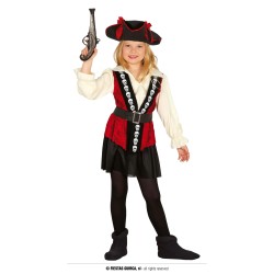 DEGUISEMENT PIRATE ROBE COURTE ROUGE NOIR ET BLANC TETE DE MORT TAILLE 5-6 ANS