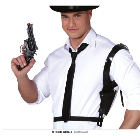 HOLSTER DE BRAS + CARTOUCHIERE NOIRE + PISTOLET NOIR 25  CM