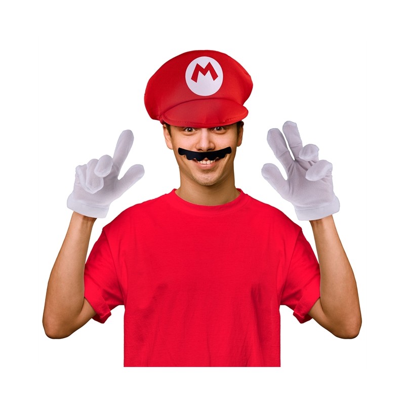 SET SUPER MARIO CASQUETTE GANTS ET MOUSTACHE SET SUPER MARIO CASQUETTE GANTS ET MOUSTACHE