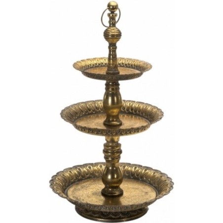 PRESENTOIR 3 ETAGES METAL DORE EFFET VIEILLI 34 X 59 CM 