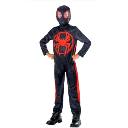 DEGUISEMENT SPIDERMAN MILES MORALES NOIR ARAIGNEE ROUGE TAILLE 7-8 ANS 