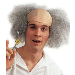 PERRUQUE HOMME PROFESSEUR FOU CRANE CHAUVE CHEVEUX GRIS