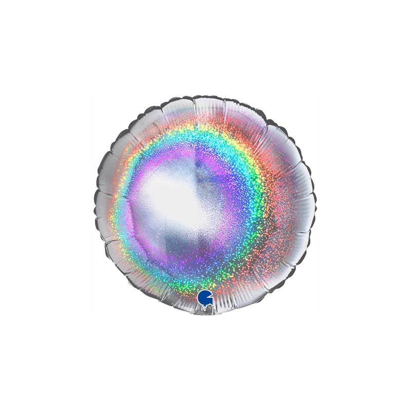 BALLON METALLIQUE ROND GLITTER ARGENT 46CM 
