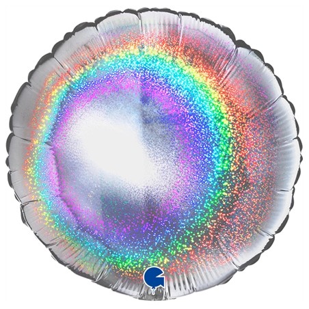 BALLON METALLIQUE ROND GLITTER ARGENT 46CM 