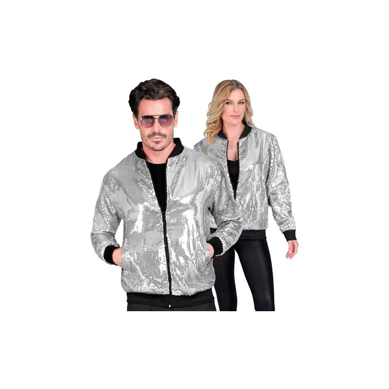 DEGUISEMENT BLOUSON HOMME OU FEMME SEQUIN ARGENT TAILLE L-XL DEGUISEMENT BLOUSON HOMME OU FEMME SEQUIN ARGENT TAILLE L-XL