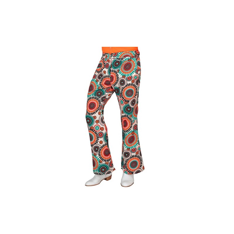 DEGUISEMENT PANTALON ANNEES 60-70 IVOIRE A MOTIFS ORANGE TURQUOISE TAILLE L-XL DEGUISEMENT PANTALON ANNEES 60-70 IVOIRE A MOTIFS ORANGE TURQUOISE TAILLE L-XL